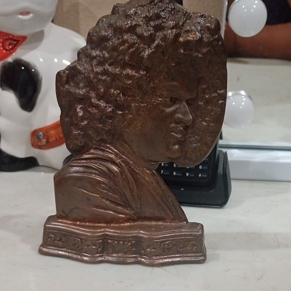 Antique Cast Iron Relief Bust – 19th Century Male Portrait Plaque, Ornate Base.